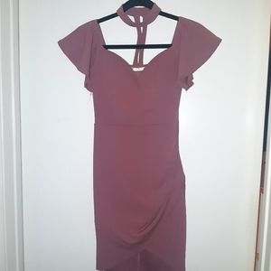 Ruffled sleeve Rose dress with Collar Derail